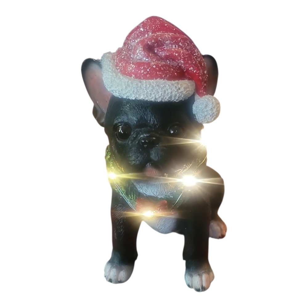 Festive light up Christmas Santa hat frenchie french bulldog Dog Figurine statue - Picture 3 of 7